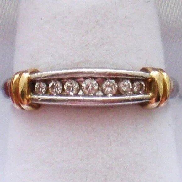 Vintage Solid Platinum PT 900 18K Gold Genuine Diamond Anniversary Band Ring